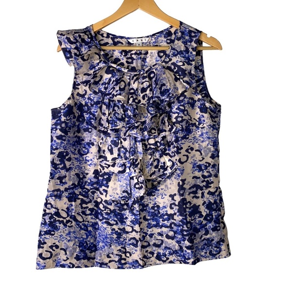 Cabi Silk Blouse Women Size Medium Sleeveless Ruffle Front Animal Print * - Picture 1 of 4